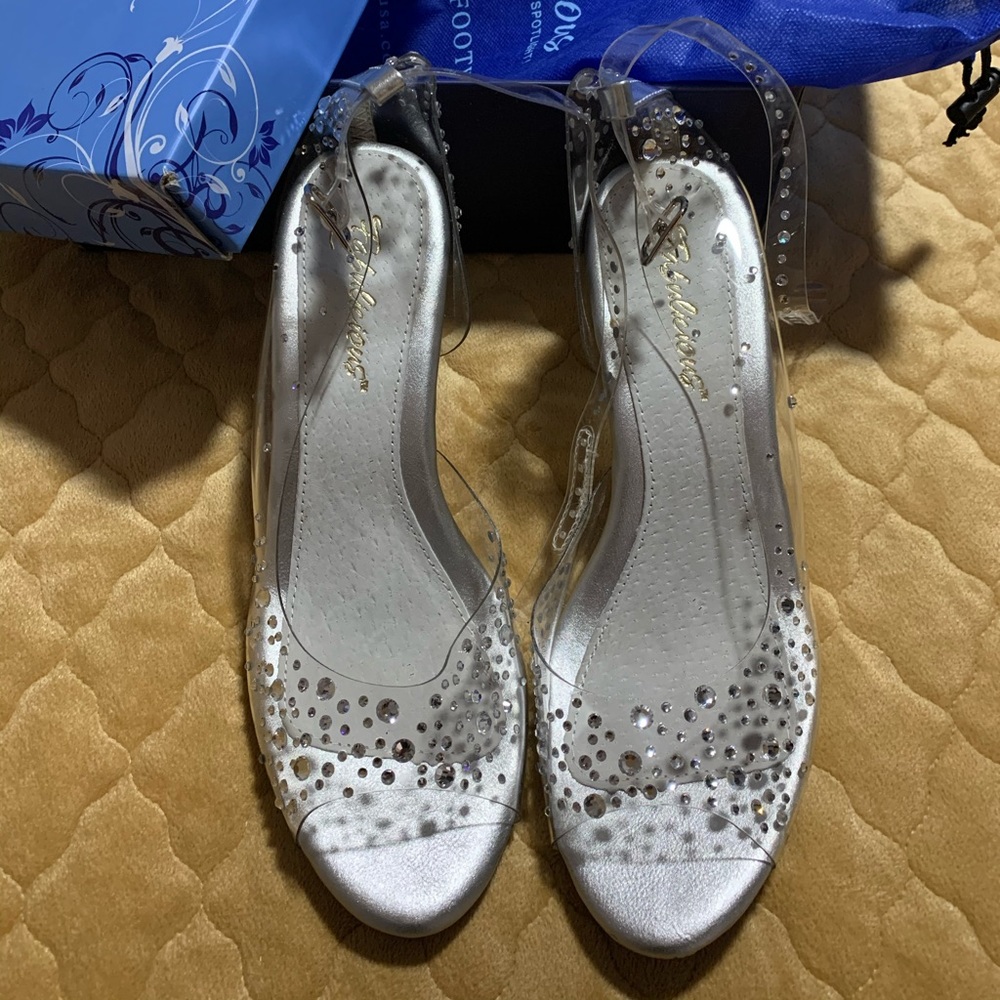 Clear sandals with rhinestones size 9